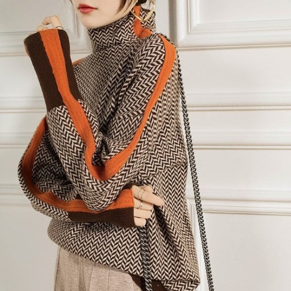 Marieke | Pull à col roulé à rayures contrastantes