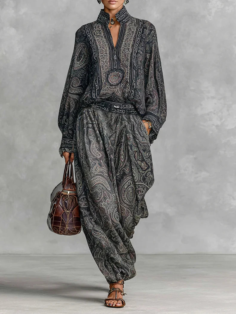 Joséphine | Ensemble deux pièces vintage à motif cachemire