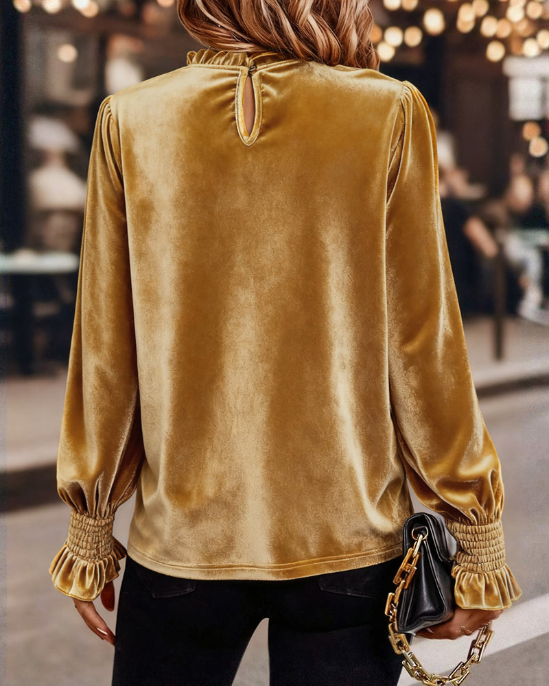 Inès – Haut en velours froncé à manches longues