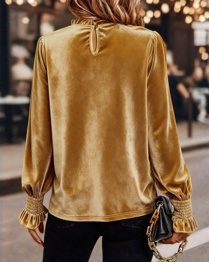 Inès – Haut en velours froncé à manches longues