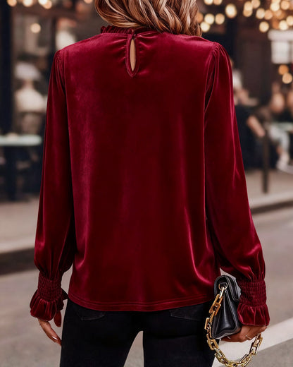 Inès – Haut en velours froncé à manches longues