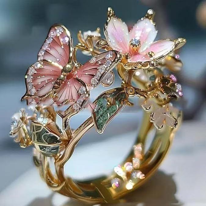 Faylinn – Bague papillon florale scintillante
