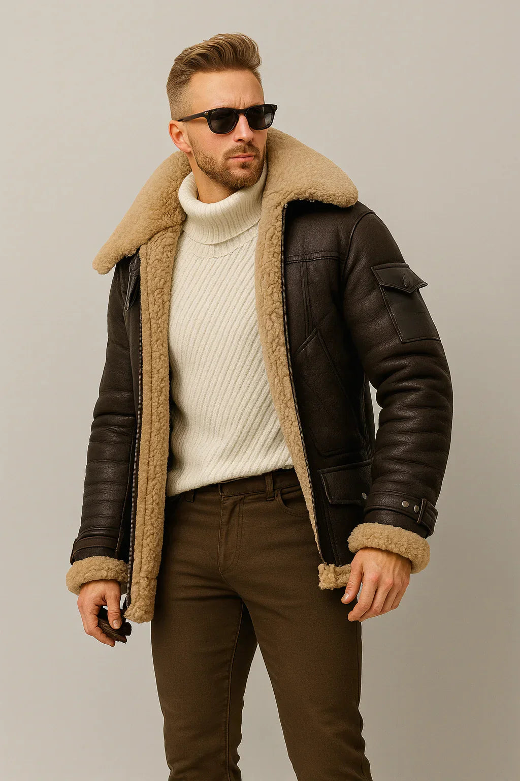 Marvin - Veste en Cuir Hivernale avec Doublure en Mouton
