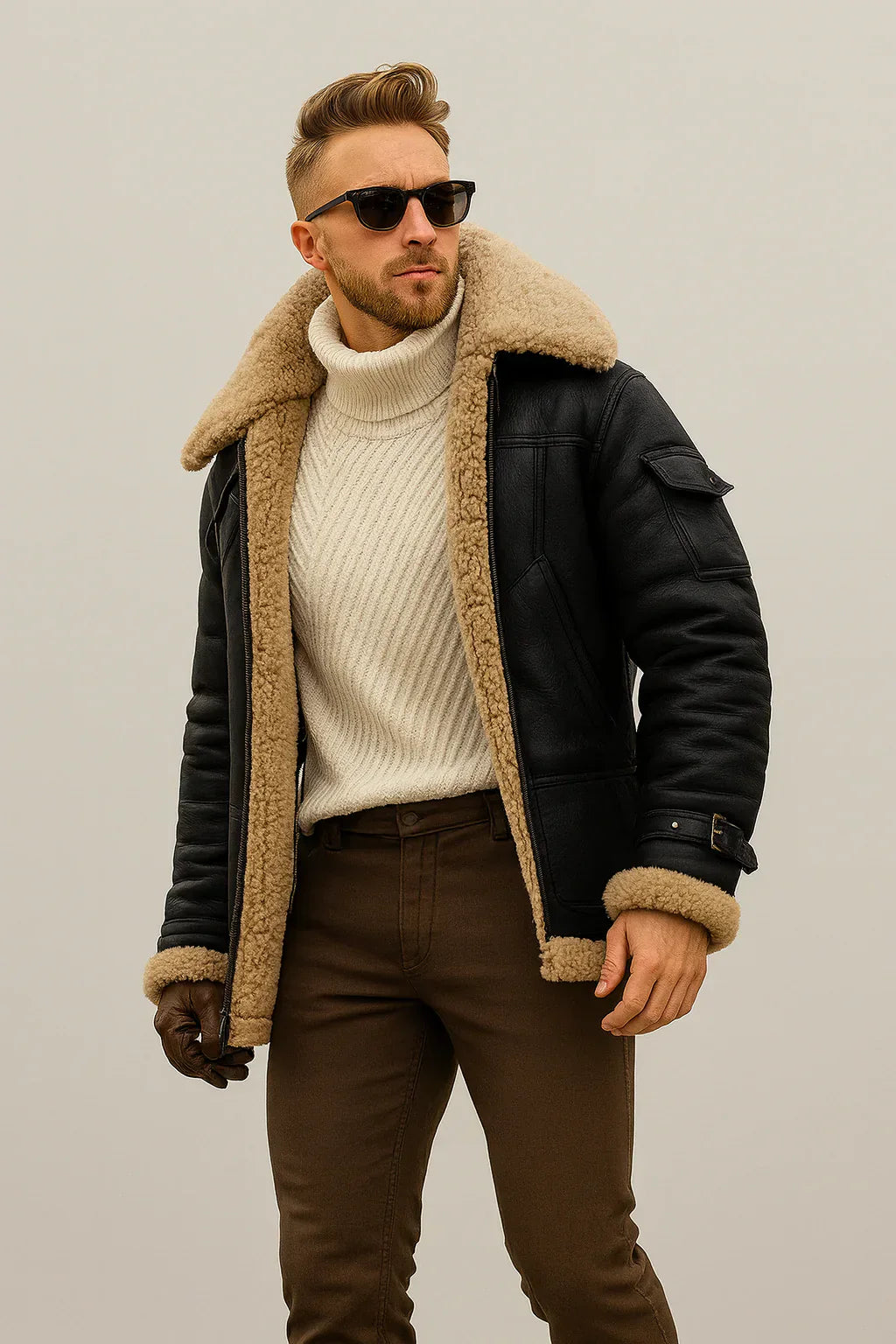 Marvin - Veste en Cuir Hivernale avec Doublure en Mouton