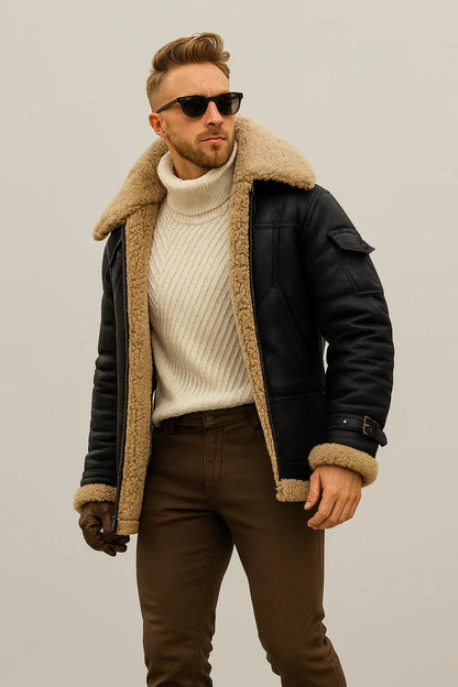 Marvin - Veste en Cuir Hivernale avec Doublure en Mouton