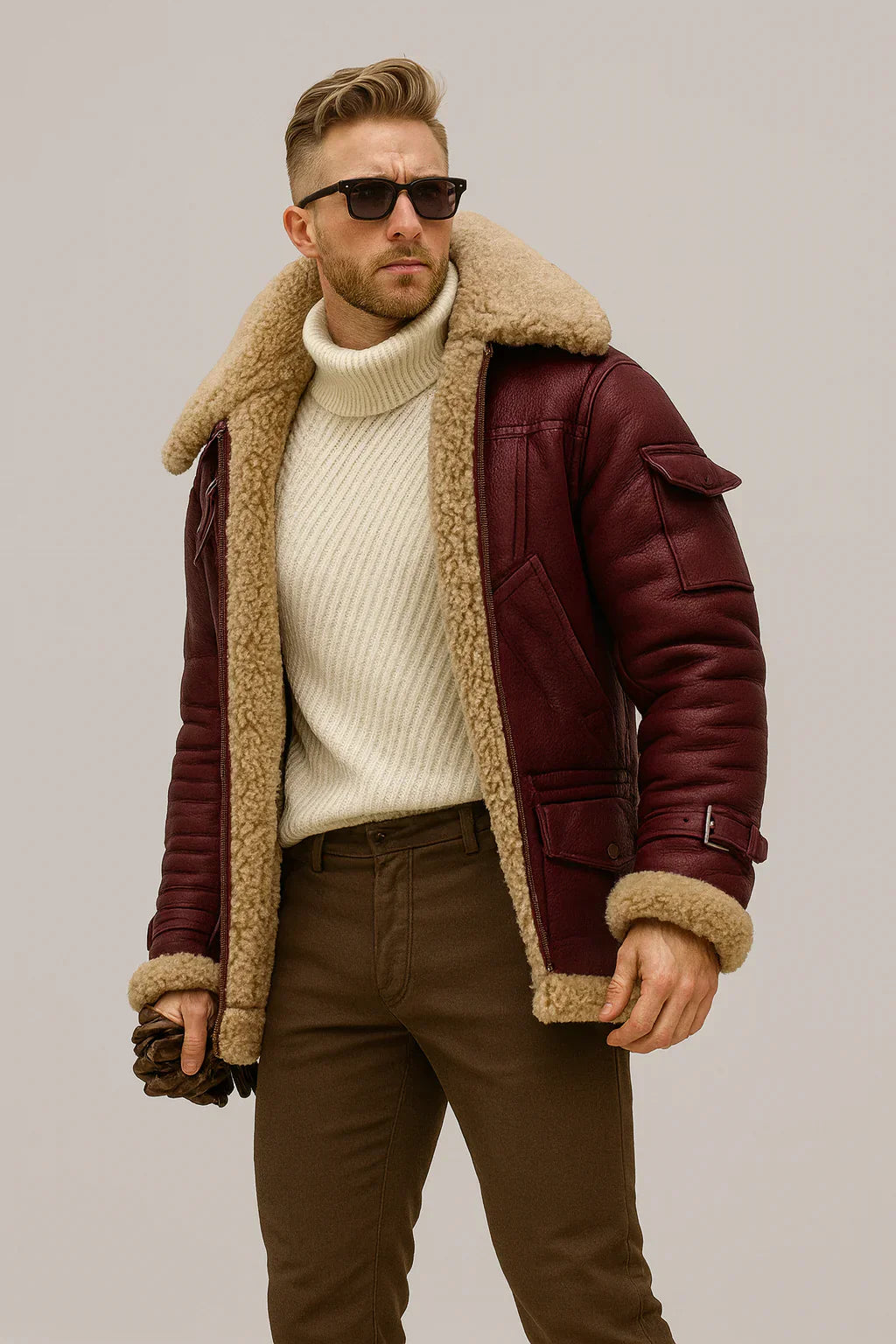 Marvin - Veste en Cuir Hivernale avec Doublure en Mouton