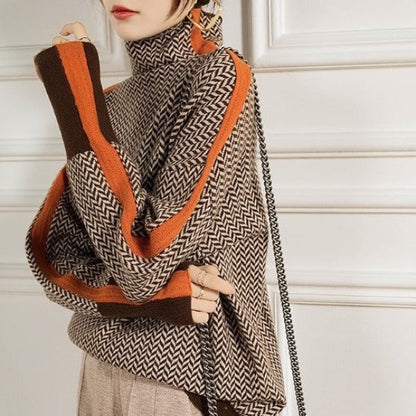 Marieke | Pull à col roulé à rayures contrastantes