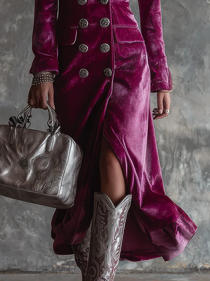 Solange | Robe blazer longue en velours lilas à boutons