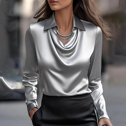 Manon – Blouse en satin élégante à encolure drapée