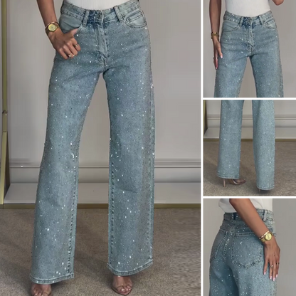 Inès – Jeans à jambe droite avec strass